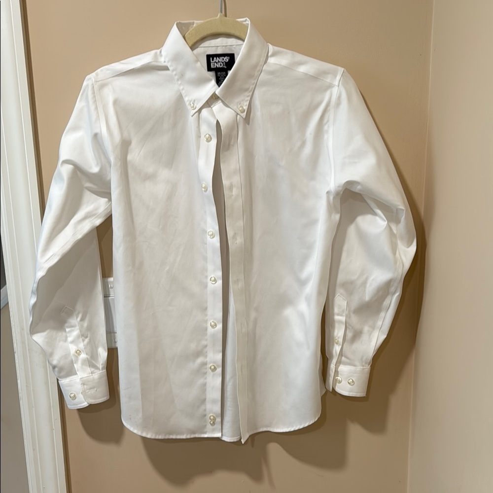 Lands' End Boys White Cotton Button Down Oxford Size 12 - Picture 2 of 2